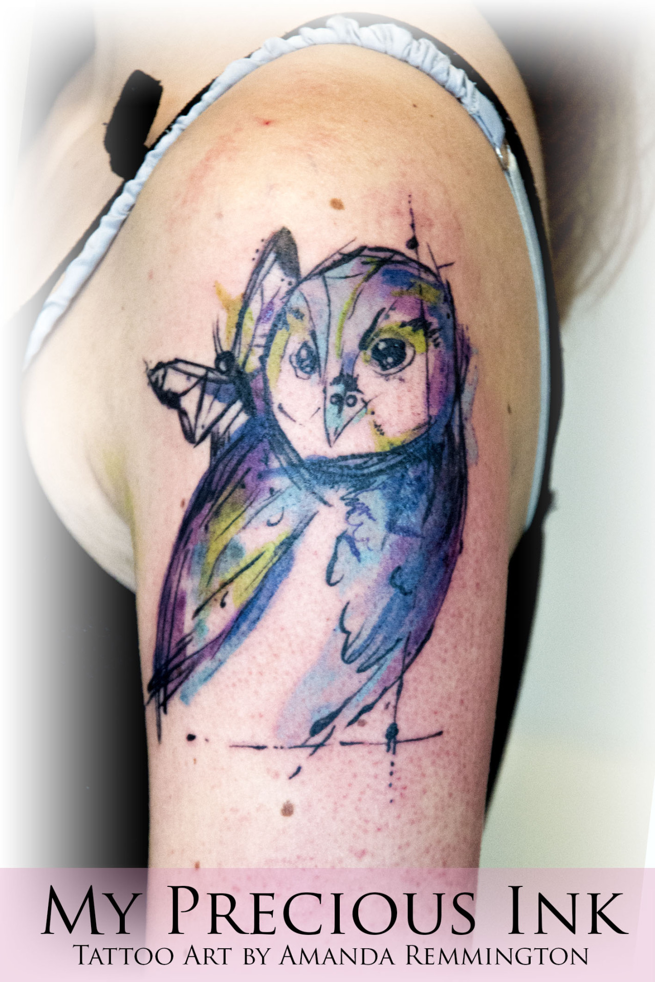Watercolor owl by Ivan Androsov at Crown and Anchor in Point Pleasant NJ  visiting artist from Russia  rtattoos