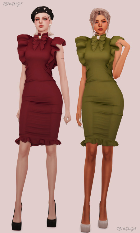  [RIMINGS] Square Ribbon Brooch & Tight Sleeveless Dress - FULL BODY- NEW MESH- ALL LODS- NORMAL