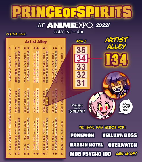 I’ll be tabling at Anime Expo July 1st-4th with @sinnawii at Artist Alley table I34! Stop by and say