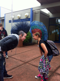 zomey:  My bosses daughter wanted hair like mine for her schools Crazy Hair day, so I took on that 14” challenge and put it up for her n walked her to school . Needless to say she’s very popular in that bodunk town now :p 