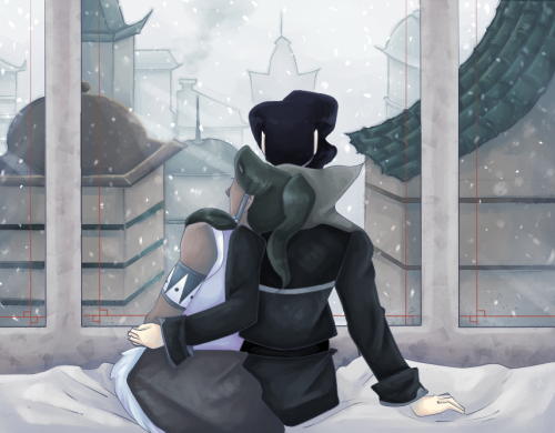 waryclefairy:  Tahnorra Week - Day One - Wintry When the weatherman is predicating the worst blizzard to hit Republic City, and is even warning master waterbenders to stay indoors. Well, then it’s time to snuggle up to your favorite person and enjoy