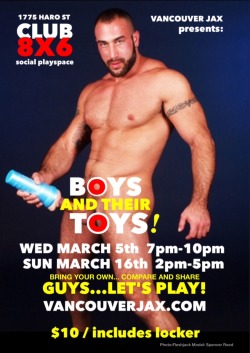 jackbuddies:  This month’s events have been scheduled for the evening of the 5th and the afternoon of the 16th at Club 8x6, and in March its all about toys.  Bring your favorite Fleshjack or other toy, bone up and bang it out with your bator bros.