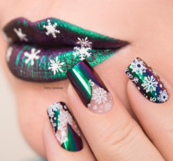 Nailpornography:chrome Snowflakes Lips &Amp;Amp; Nails