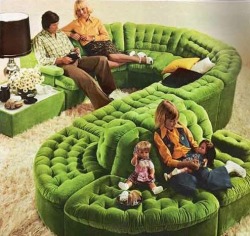 freshstrawberries:  superseventies:  An early 1970s green sectional living room sofa.  Oh god yes 