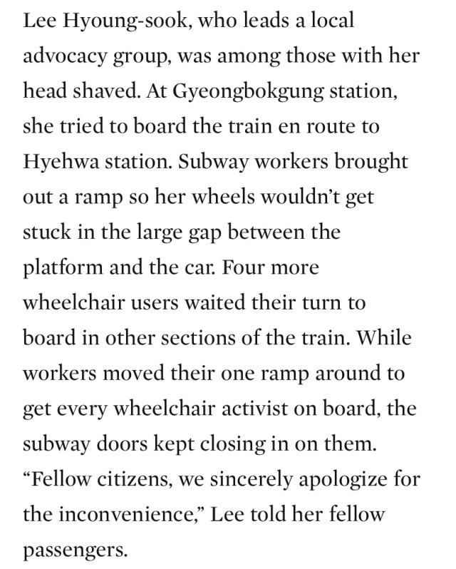 punkrorschach:punkrorschach:This kicks ass. Disabled activists are protesting for their rights in South Korea by literally just riding the train during rush hour.full article