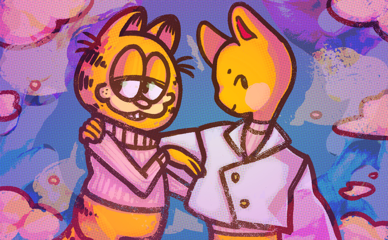 me + my boo 💕 #garfield#oc#original character #artists on tumblr #art#garfield comic#pastel #do i dare tag this as #furry #just a couple of beloved orange internet cats hanging out