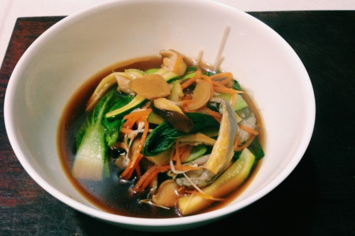 Three mushroom soba noodle soup, Japanese style.
I got a pack of beautiful and fresh organic Oyster, Shitake and Enoki mushrooms at the local farmers markets on Saturday! Been planning this meal for a couple of days and it didn’t disappoint.
The...