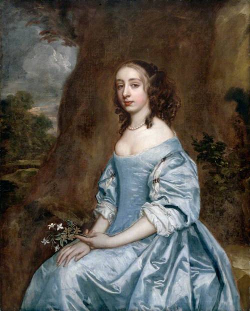 Portrait of a Lady in Blue Holding a Flower, Sir Peter Lely, 1660