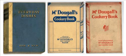 3-d looking vintage cookery books, thin pamphlets with optical illusion covers making them