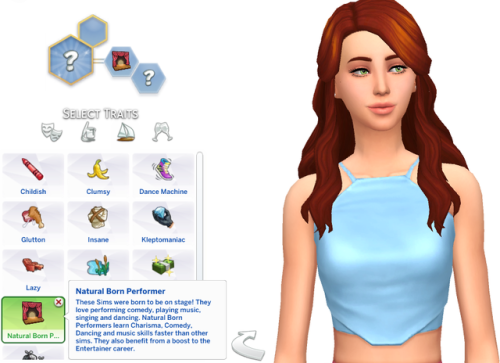 The Sims 4 Natural Born Performer Custom Trait by SimmerSarahDescription: These Sims were born to be