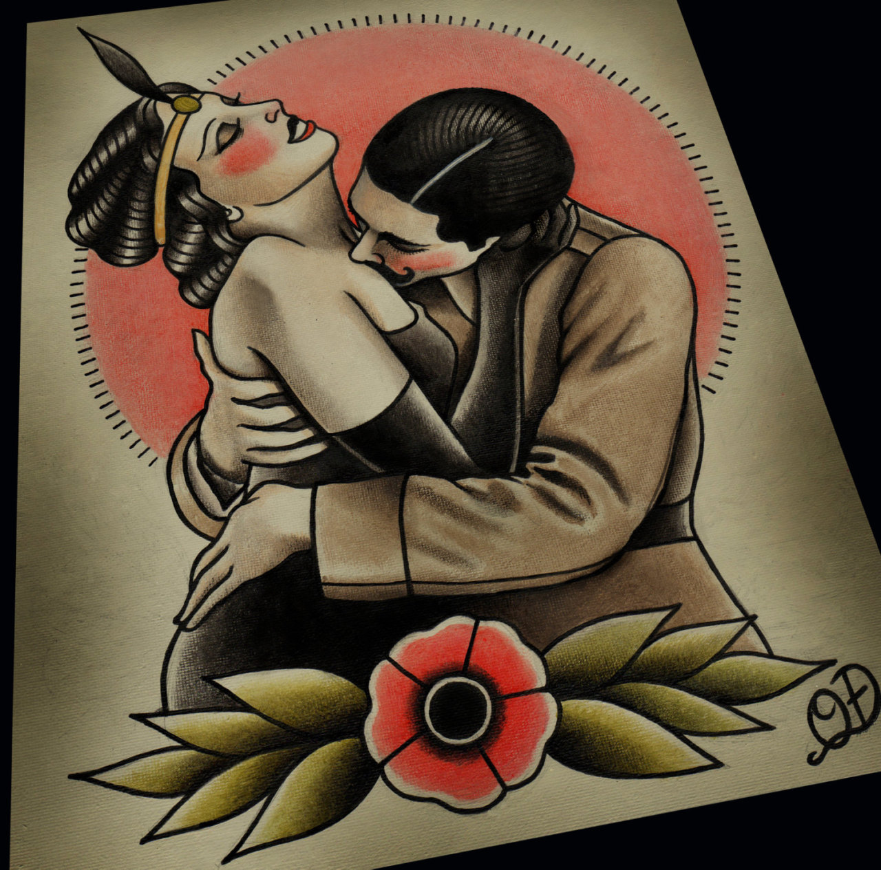 flash-art-by-quyen-dinh:  Vintage Embrace is now on www.etsy.com/shop/ParlorTattooPrints