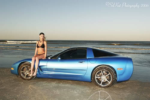 Chicks posing on cars