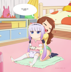 pottyskeptic:  its-blablafreckenlover-blog:  merunyaa: Kanna and Saikawa from Kobayashi-san chi no maid dragon padded and enjoying some playtime over at Saikawa’s house. Kanna sits on Saikawa’s lap and Saikawa begins cuddling Kanna remarking how cute