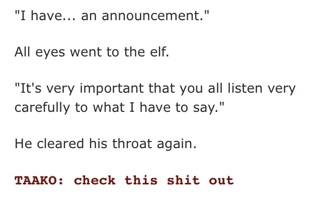 captorations:i wrote a short taz/homestuck crossover back in 2018, just the IPRE crew running into Earth C, and obviously it’s not up to my current standards but i’m still not sure i’ll ever write a joke funnier than this oneright at the beginning:and