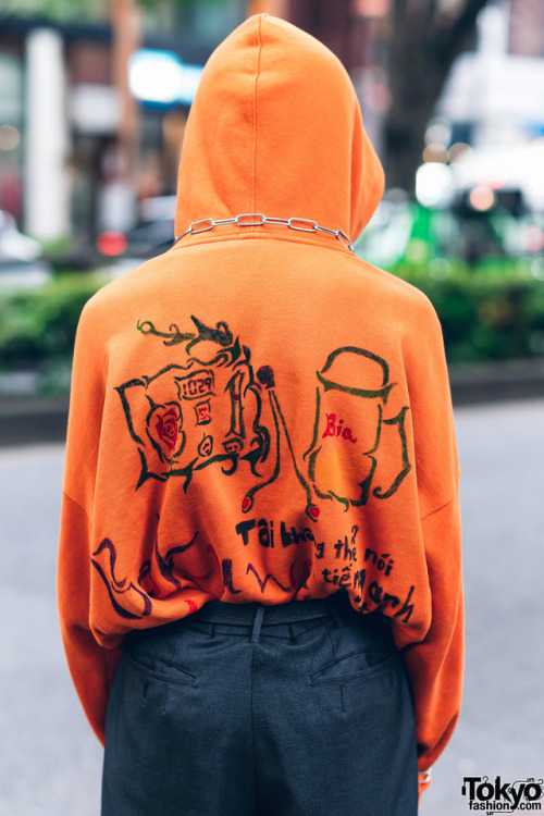 tokyo-fashion:Tokyo high school student Makoto on the street in Harajuku wearing a remake style with