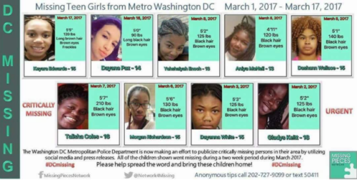 brownnesscrew: brownnesscrew: 14 girls have been reported as missing in the last 24 hours in DC. Thi