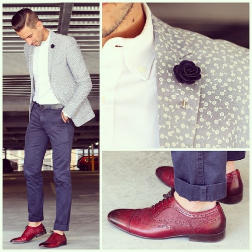 whatmyboyfriendwore: Florals and red! Blazer from @topshopsouthafrica Shirt and pants from @gap_so