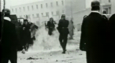 1969 -  A rare look at an early version of the international dance of the riot cop. As you can see the technique is still quite clumsy. Battle of the Bogside. Derry, Northern Ireland [video]  