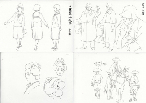 ca-tsuka:Character-design by Satoshi Kon & Takeshi Honda for “Millennium Actress” movie (2001).