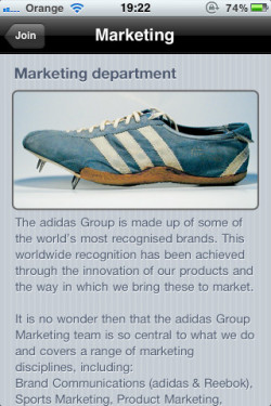 Adidas Graduates iPhone app
Recruitment Advertising Design (RAD) Award Winner 2012