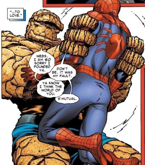comics-r-4-gurlz:   Avenging Spider-Man Annual #1   Spiderman and the Thing fucking made out in Avenging Spider-Man Annual #1 this shit is gold. Thank you Rob Williams Why the fuck doesn’t anyone ever talk about this shit? 
