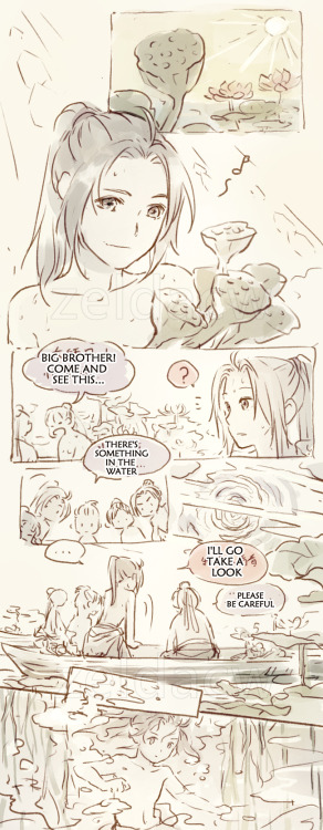zeldacw: [Little Wei Ying &amp; Little Lan Zhan Lotus Picking]  a short fan comic of MDZS I made