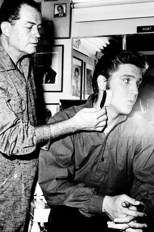 vinceveretts: Elvis Presley gets made up for his first appearance on the “Ed Sullivan Show”, September 9, 1956. 