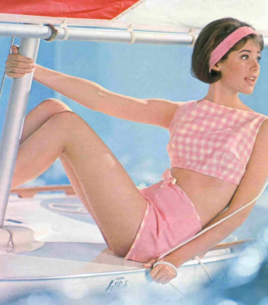 60sfashionandbeauty: Colleen Corby posing in pink swimwear in Seventeen, June 1964.