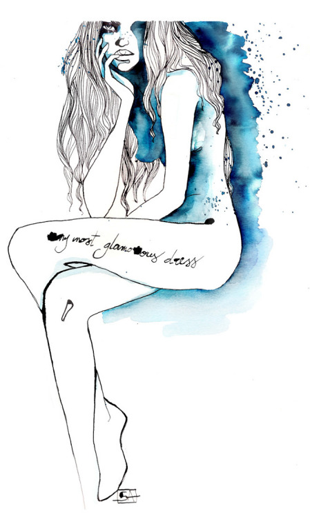 asylum-art-2:  Sara Ligari: Watercolor Illustrationsartist on tumblrFashion illustration is a specialized kind of art, different  than what I’m used to doing. Negative space plays a huge role in drawing  your eye around the drawing. The model needs