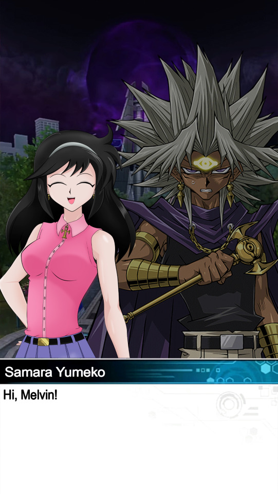 A Fake Screenshot Of Samara With Malik In Yu-Gi-Oh! Duel Links.