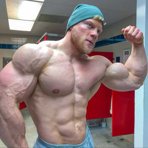 intomusclestuff: worldbodybuilders:Kyle Kirvay. “So you wanna nut while feeling my massive bic