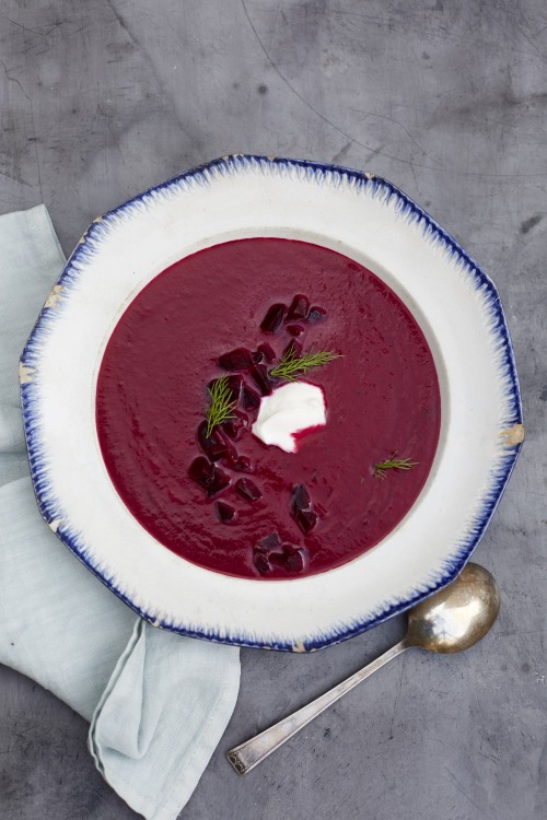 Blueberries, beets, and borscht, united by sour cream…We have recipes for ALL THE PURPLE SOUP