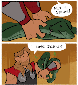 lizawithazed: lousysharkbutt:  he ruined snakes forEVER more thor comics on patreon   I love how this looks like a fandom shitpost but the events are 100% canon 