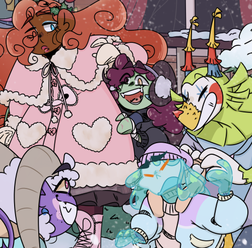 Here is is!!!! After over a week’s worth of effort, my holiday/wintery pic of my ocs is complete!!!!