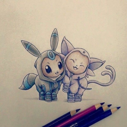 sixpenceee:  This is an ItsBirdyArt collection of Pokemon in their “Evolved” hoodies. 