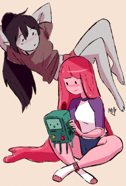 childofsquid2: windows94dotnet:  everyone’s favourite goils &lt;3   Bonnie probably said something fancy shmancy smart and Marceline is calling her a nerd what else is new  Patreon // Instagram // Twitter // Webcomic // Tip Jar  ch-ch-check it outtttt 