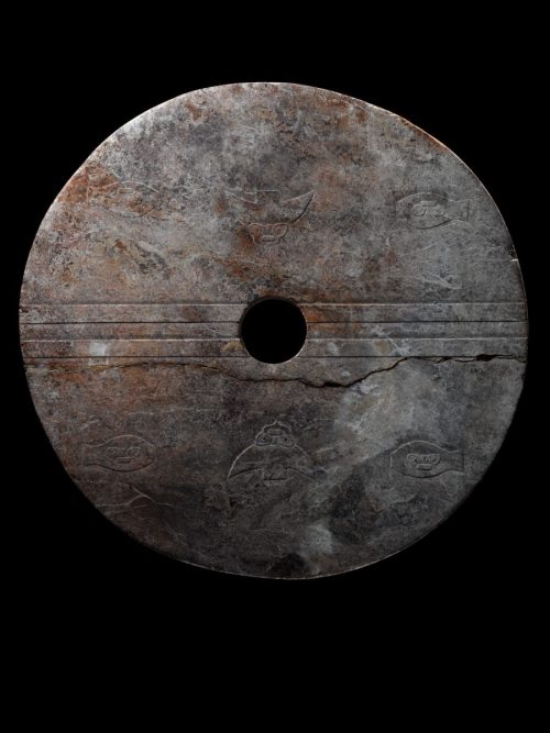 Bi Disc Engraved with Birds, Fish, and Taotie Masks, 3500 – 2200 BCE,Late Neolithic Perio