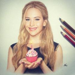 Jenniferlawurence:   _Artistiq: Jennifer Lawrence, Drawn With Colored Pencils! ❤️