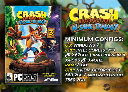  Here are the Minimum configurations to play “Crash Bandicoot N. Sane Trilogy” on your P