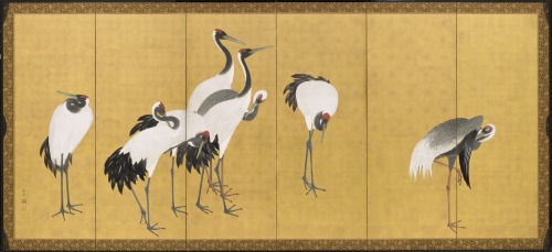 Maruyama Ōkyo, Screen with Cranes, 1772. Ink, color, and gold leaf on paper, Japan. Read more: LACMA