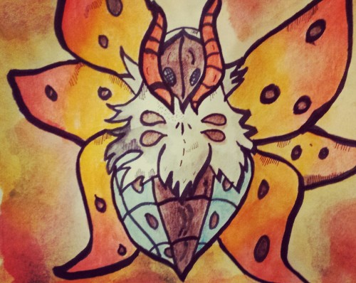 watercolorthestral:Pokehalloween day 20! A bug pokemon. I really like volcarona.