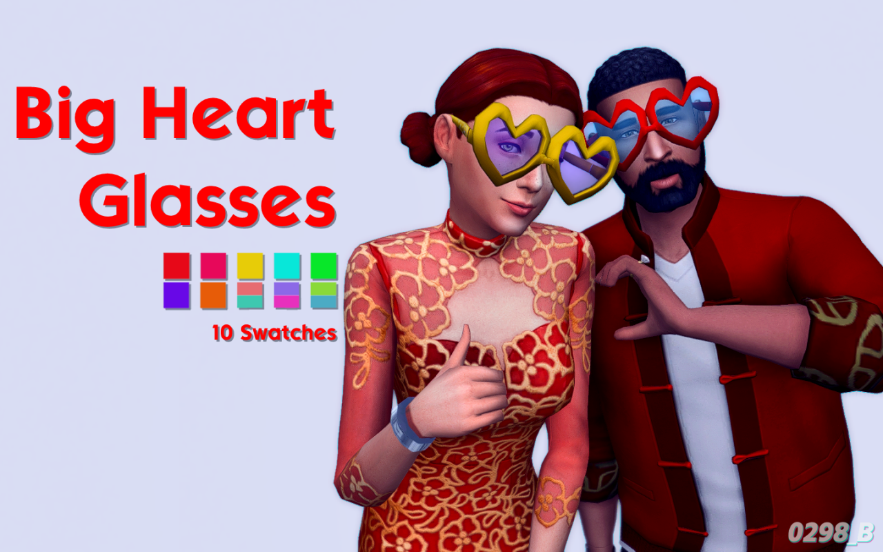 👓 Big Heart Glasses• Base Game Compatible
• 10 Swatches
• Disallowed for random
• Recolor OK
• Do not re-upload / claim as your own
Download ( SFS / free )