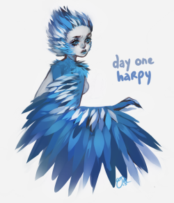 cynischism:  why not try to do the monster girl 30dc again?might keep her. might draw a ref and sell her. idk!! she’s an irregular harpy who has one winged arm, and one human one.