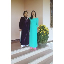 Dressed up with my great aunt in our Ao Dai for Tet! Gonna miss the few days I get to spend with her and the fam 😭😭 #firsttetinvn