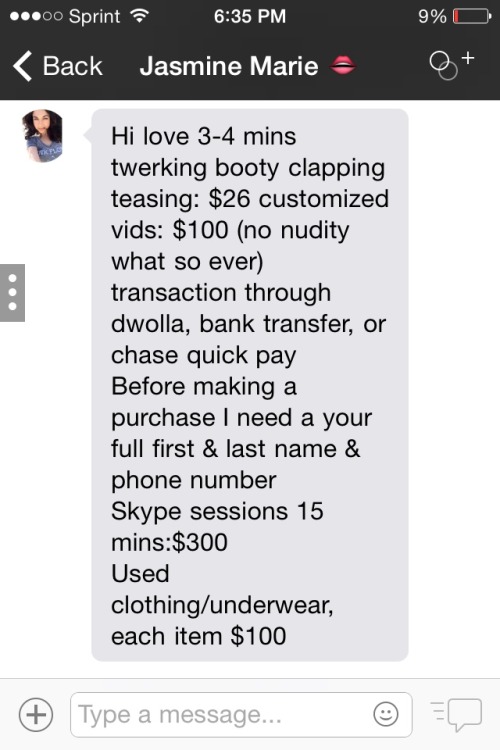 thisiselliz:  sixpathsofbased:  sennketsu:  sixpathsofbased tiddiemeat  Im crying so hard lmaoo this is ridiculous   is she really selling dirty clothes  tho    she expects half my rent for fifteen minutes on Skype? Who in the fuck is that pathetically