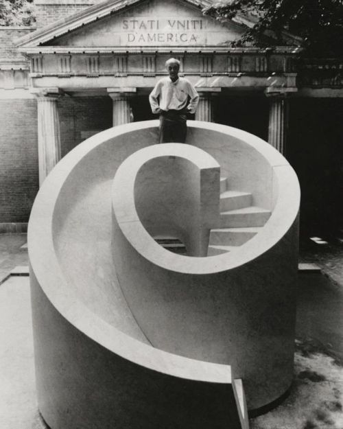 unsubconscious: Isamu Noguchi standing on top of “Slide Mantra” in Venice, Italy, 1986