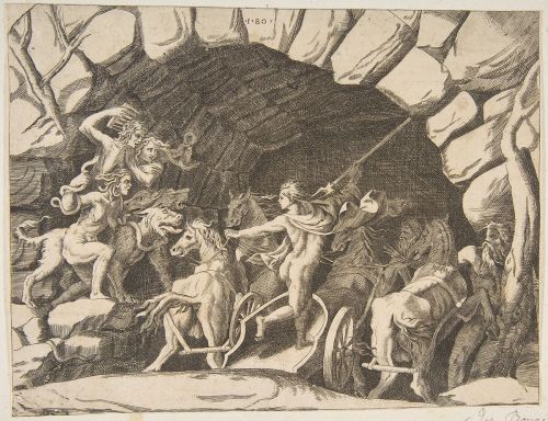Pluto Riding a Chariot Descending into Hell, from the Division of the Universe by Giulio Bonasone (1