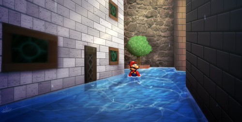 supraandhergoreshia:“What hides this underwater town?”Mario64 screenshot redrawPlace:Wet