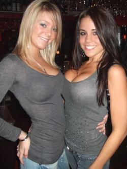 I’m so sure this is former Playboy model Mary Piemonte (at right) that I’m just going to go ahead and tag it. Great boob envy shot&ndash;her friend has a nice pair, and she probably felt pretty good going out with them, but then she had to stand next