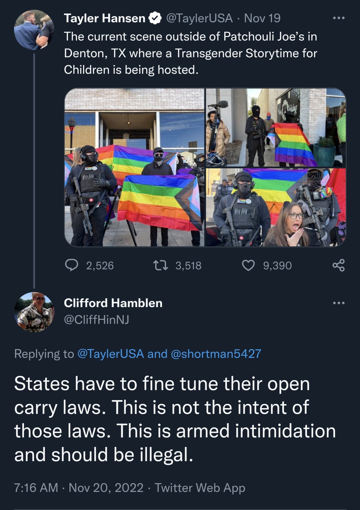 thewest-isdead:Conservatives literally want to be able to own whatever firearm they want and be able to mow us down with impunity so much so that when they can’t, when we too are armed they react like this fucking idiot 